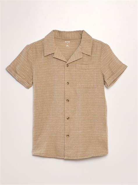 Camicia a maniche corte in maglia in Beige .